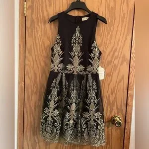 altar'd state black and gold dress Strapless Little Black Dress With Gold Baroque Trim – Shop Hearts main image 1